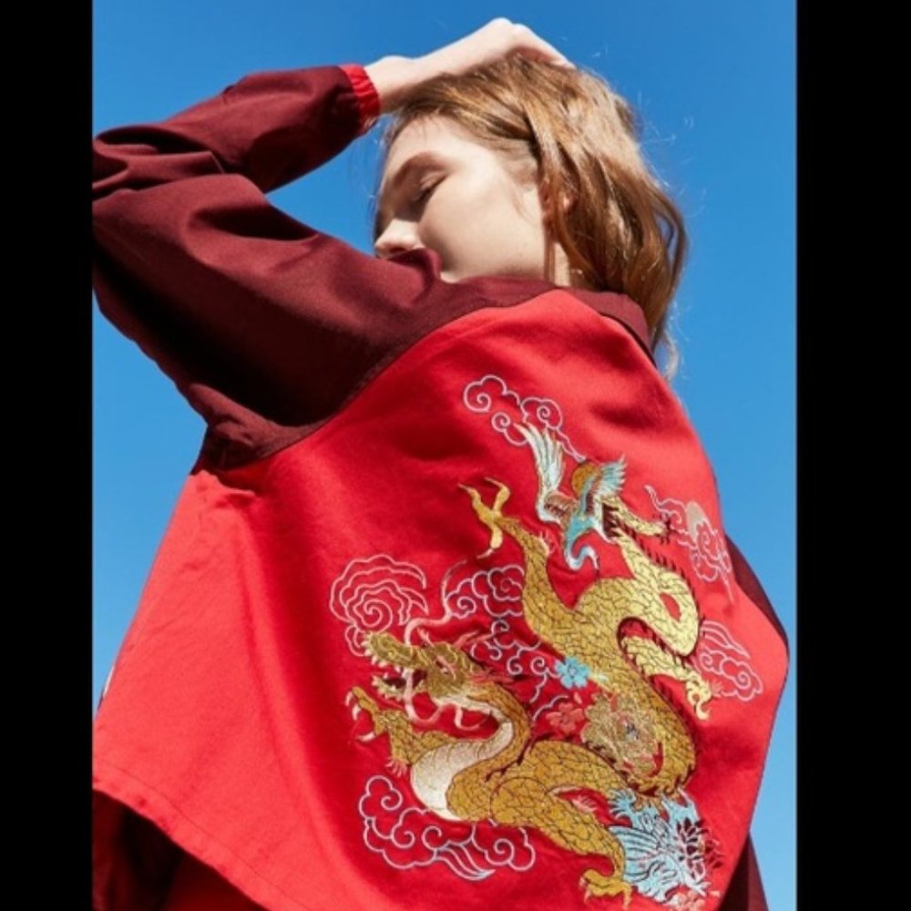 XS Red Dragon Embroidered Shirt jacket